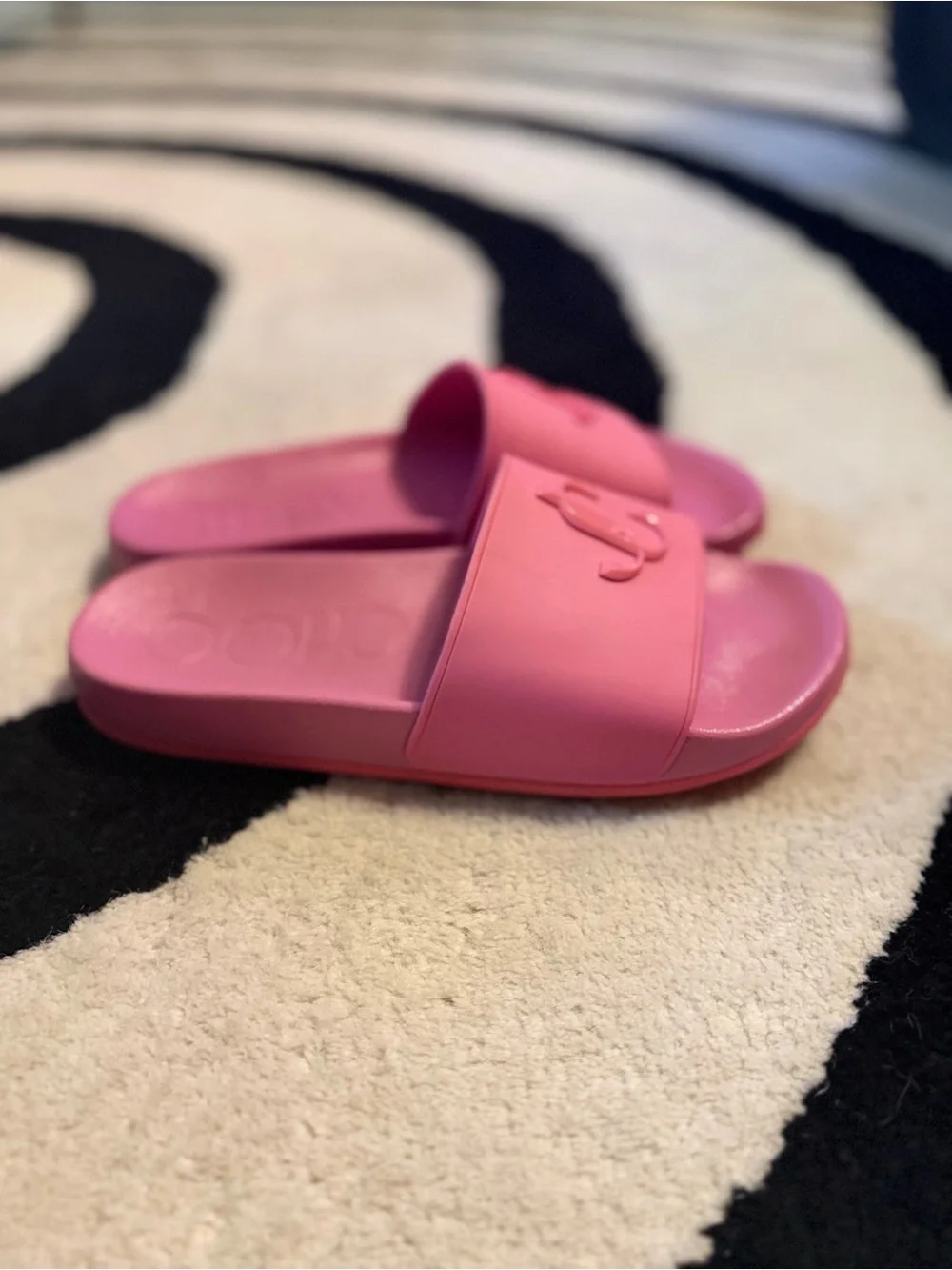 Jimmy Choo Port/F Slides Sandals in Vibrant Neon Pink - Womens